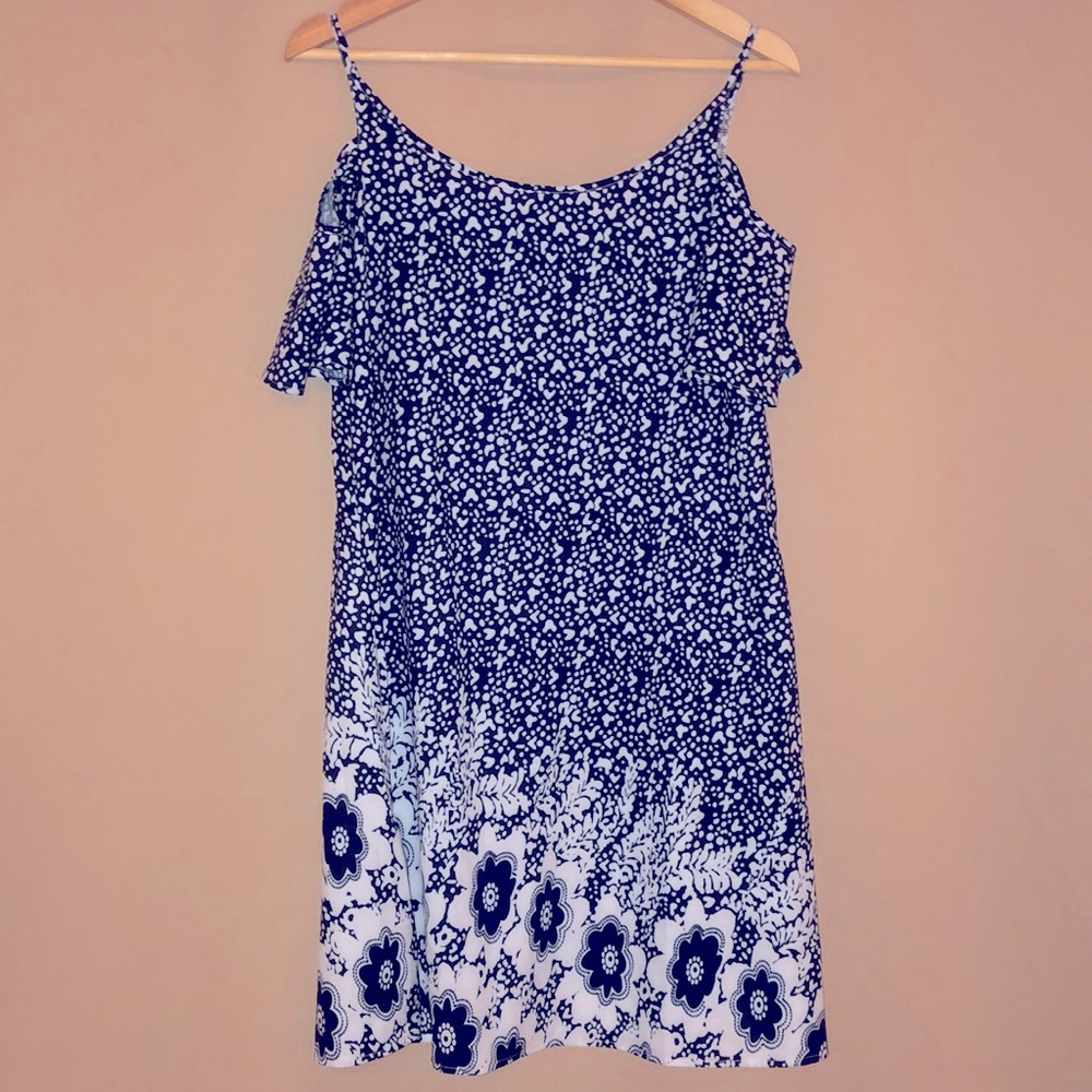 Navy & white off shoulder straps dress - S